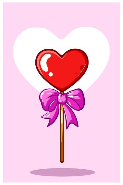 Heart Cartoon Drawing, Valentine Illustration Cute, Kawaii Wedding, Cute Heart Drawings, Valentine Cartoon, Wedding Anniversary Greeting Cards, Heart Shaped Lollipops, Pink Clocks, Valentines Illustration