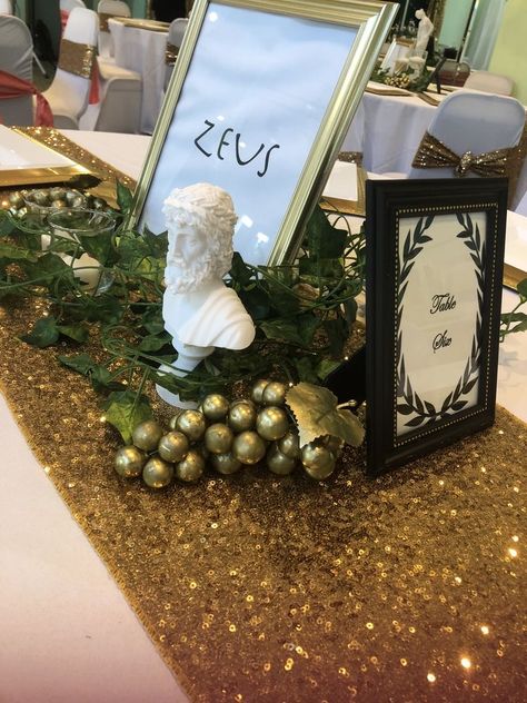 Greek Garden Prom Theme, Greek God Wedding Theme, Greek Themed Centerpieces, Greek Table Decorations, Greek Mythology Quinceanera, Greek Homecoming Theme, Greek Theme Prom, Greek Mythology Centerpieces, Goddess Theme Party