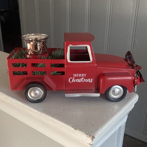 NWT Merry Christmas Red Metal Farm Truck Candleholder Bed w/ Pine  & Wreath Classroom Store, Holiday Candle Holders, Ring Wreath, Merry Christmas Message, Doctors Office, Small Wreaths, Pine Wreath, Green Ring, Farm Trucks