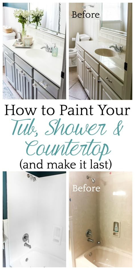 Paint A Sink, Painting A Sink, Bathroom Renovation Diy, Bathroom Diy Ideas, Tile Refinishing, Diy Bathroom Makeover, Painting Shower, Tub Tile, Interior Minimalista