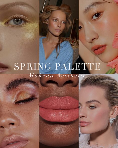 Spring Palette aesthetic for the Spring beauts 🤍 . #coloranalysis #colouranalysis #springpalette #springmakeup #coloranalyst #lightspring #truespring #brightspring Spring Palette Makeup, Light Spring Aesthetic, Spring Color Makeup, Soft Spring Color Palette, Light Spring Makeup, Bright Summer Color Palette, Bright Spring Makeup, Makeup Color Palette, Spring Skin Tone