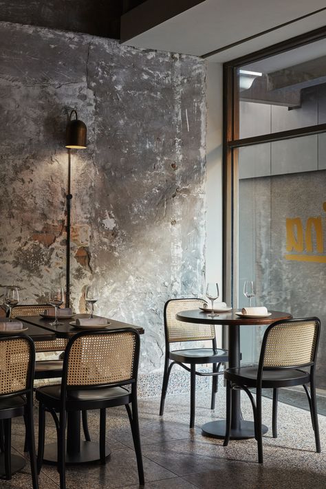 Pink marble and patchy concrete emulate ancient Rome in Melbourne’s Pentolina pasta bar Bar Restaurant Design, Architecture Restaurant, Industrial Restaurant, Design Café, Casual Dining Restaurant, Tables And Chairs, Cafe Interior Design, Restaurant Interior Design, Decoration Inspiration