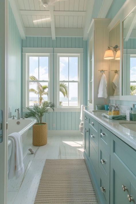 beautiful Coastal Bathroom Coastal Cottages, Coastal Bathroom Design, Lake House Bathroom, Beach House Bathroom, Coastal Bathroom, Beach House Interior Design, Dream Life House, Dream Beach Houses, Coastal Bathrooms