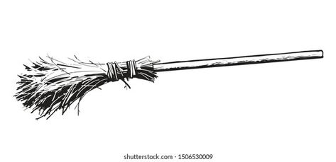 Witch Broom Drawing, Broom Drawing, Witch Broom, Vector Images, Witch, Black And White, Halloween, Drawings, Art