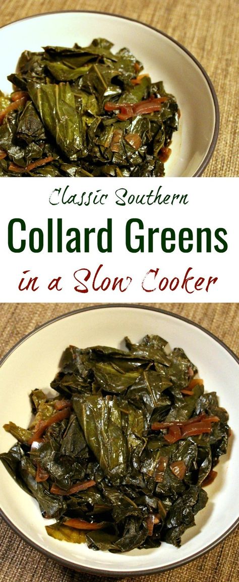 Classic Southern collard greens recipe | vegan collard greens Slow Cooker Collard Greens With Turkey, Vegan Collard Greens Recipe, Crockpot Collard Greens, Best Collard Greens Recipe, Vegetarian Collard Greens, Vegan Collard Greens, Recipe Runner, Southern Collard Greens, Vegan Runner