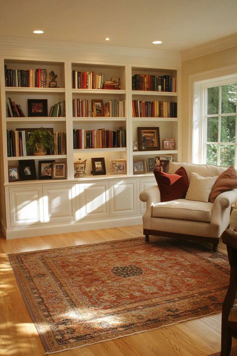 empty-wall-ideas-living-room Bookshelf Wall Living Room, Living Room Blank Wall, Empty Living Room, Angled Wall, Library Wall, Wall Bookshelves, Room Walls, Empty Wall, Wall Ideas