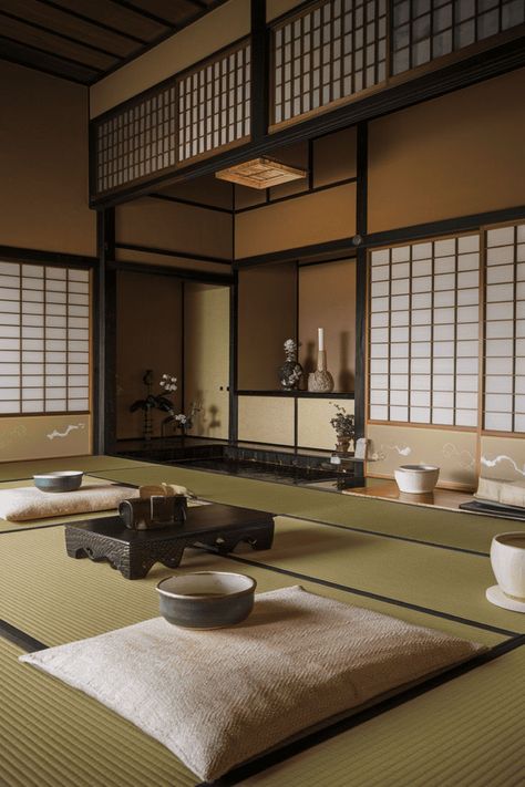 Japandi Living Room: Zen Elegance - A Cozy Variation Tea Room Japanese, Japanese Traditional Interior, Japanese Furniture Traditional, Japanese Interior Design Traditional, Traditional Japanese House Interiors, Japanese House Decor, Modern Chinese Home, Living Room Zen, Japanese House Interior