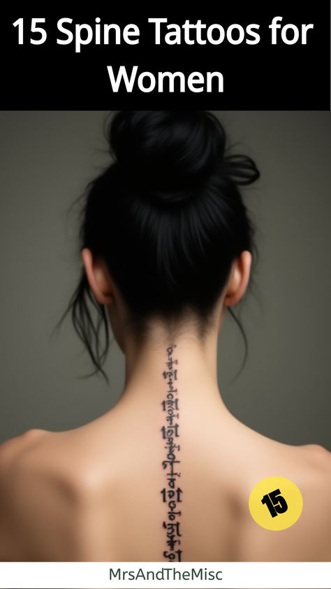 Spine Tattoos for Women,Woman with Sanskrit mantra spine tattoo Sanskrit Mantra Tattoo, Elegant Spine Tattoos For Women, Delicate Spine Tattoo, Mantra Tattoo, Sanskrit Mantra, Artwork Inspiration, Spine Tattoos For Women, Spine Tattoos, Back Tattoos