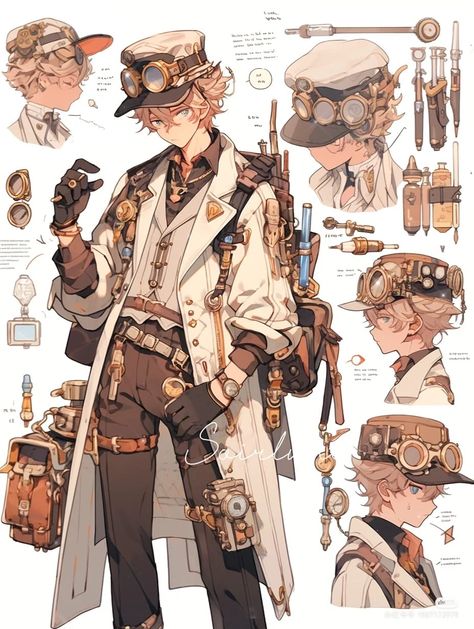 Anime Men Outfits, Steampunk Outfit Ideas, Steampunk Outfits Male, Steampunk Outfit Men, Fantasy Alchemist, Steampunk Art Characters, Steampunk Alchemist, Steampunk Boy, Steampunk Character Design