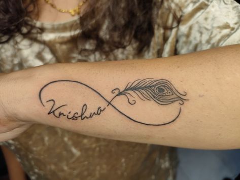 #Tattoo#hubbyname#love#permanent#infinity #krishna #tattoo #love #india #tattoos #instagood #ink #art #inked #photooftheday #photography #studio #tattooartist #instagram #fashion #mumbai #tattooed #artist #travel #peace #style #life #nature #design #europe #instalike #goa #follow #hope #himalayan #bhagsu Tattoo Ideas Female Lord Krishna, Krishna Tatoos Design, Krishna Name Tattoo Design, Krishna Related Tattoo, Krishna Tattoo Small For Women, Tettu Design Tattoo, Krishna Name Tattoo, Indian God Tattoo, Krishna Flute Tattoo