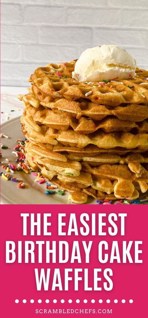 Birthday cake waffles made with cake mix are the perfect way to whip up breakfast that is loaded with sprinkles and cake batter flavor! Birthday Cake Waffles, Birthday Waffles, Cake Batter Waffles, Cake Waffles, Popular Breakfast Recipes, 8th Birthday Cake, Make Birthday Cake, Funfetti Cake Mix, Brunch Inspiration