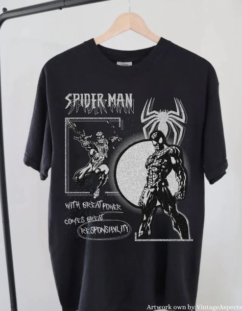 Spiderman Shirt Design, Spiderman T Shirt Design, Spiderman Tshirt Design, Harrison Core, Spiderman Graphic Tee, Spiderman Tshirt, Outfits Masc, Graffiti Shirts, Vintage Spiderman