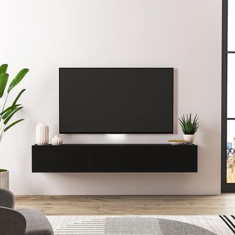 Lucy-Mea Floating 71"TV Stand Up to 80" TV's Wall Mounted Media Console - 80 inches - Bed Bath & Beyond - 39055644 Floating Tv Console, Wall Mounted Media Console, Floating Tv Shelf, Floating Tv Unit, Tv Consoles, Floating Entertainment Center, Under Tv, Floating Tv Stand, Floating Tv