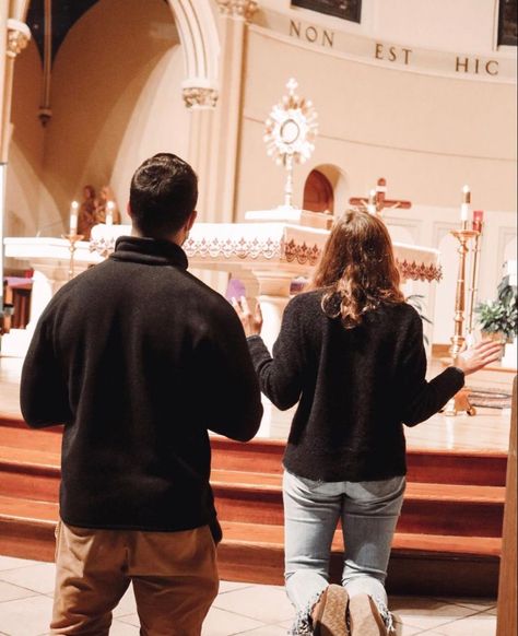 Catholic Relationship, Couple At Church, Church Couple, Catholic Couple, Worship Together, Christ Centered Relationship, Christian Couple, God Centered Relationship, Dream Marriage