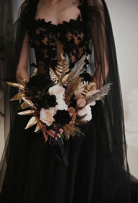 Dark Romantic Wedding, Gothic Wedding Theme, Dark Wedding Theme, Black Wedding Gowns, Goth Wedding, Dark Wedding, Black Bridal, Moody Wedding, Fantasy Wedding