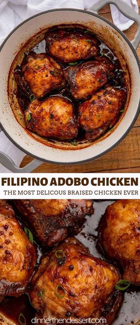 Adobo Chicken is a classic Filipino recipe cooked in soy sauce, garlic, vinegar and peppercorns that makes the most delicious braised chicken ever. #adobochicken #chicken #braisedchicken #filipinorecipes #filipinofood #dinner #dinnerthendessert Dinner Meats Ideas, Chicken Thigh Lunch Recipes, Meals For Hot Weather Summer, Chef Quality Recipes, Award Winning Chicken Recipes, Awesome Dinner Recipes, Summer Meal Ideas Chicken, Jamacian Food Recipes Easy, Sunday Recipes Dinner