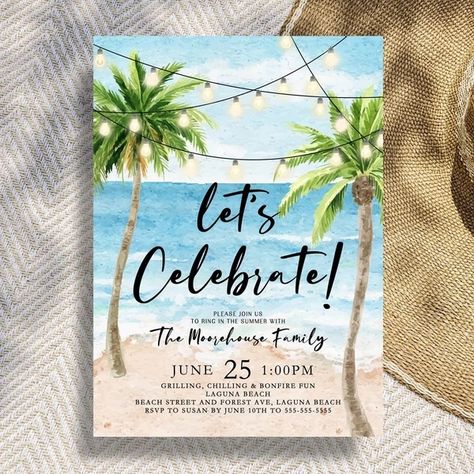 Beach invitation - Etsy Beach Invite, Miami Beach Party, Beach Party Invitations, Beach Invitations, Beach Birthday Party, Summer Birthday Party, Summer Beach Party, Beach Birthday, Summer Birthday