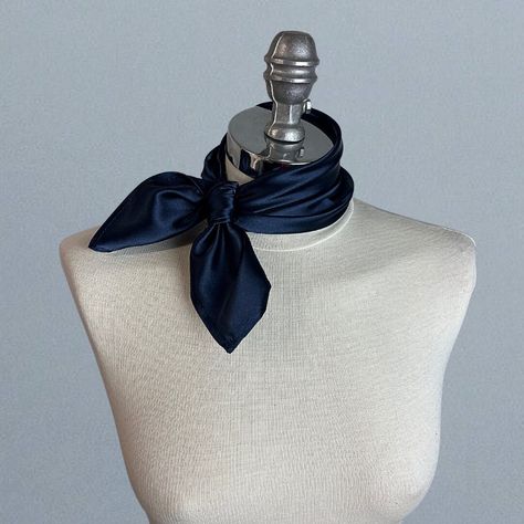 Blue Neck Scarf, Sailor Scarf, Handkerchief Neck Scarf, 1940s Scarf, Scarf Around Neck, Satin Neck Scarf, Neck Tie Women, Scarf Neck Tie, Neck Bandana