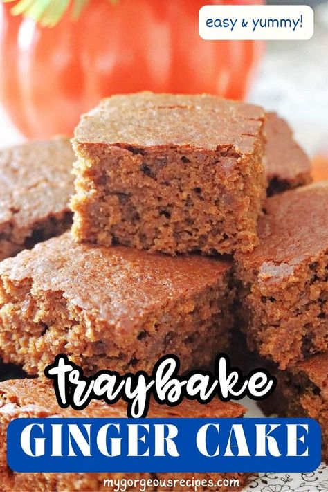 Ginger cake squares on a plate. Mary Berry Ginger Cake, Ginger Cake Recipe, Gingerbread Man Recipe, Campfire Desserts, Delicious Christmas Desserts, Tray Bake Recipes, Pumpkin Spice Cake, Ginger Cake, Gingerbread Cake