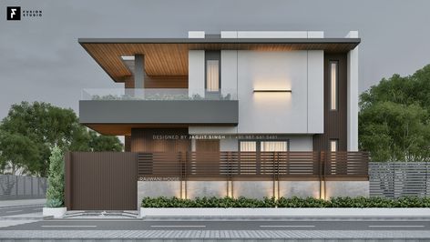 Rajwani House on Behance Duplex House Elevation, Fusion Studio, Modern Bungalow Exterior, House Architecture Styles, Small House Elevation, Contemporary House Exterior, Bungalow Exterior, Small House Design Exterior, Small House Elevation Design