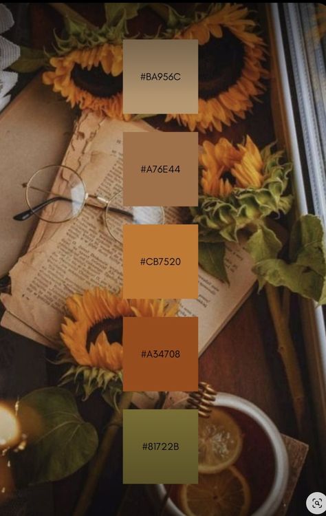 Yellow Orange Brown Color Palette, Sunflower Color Scheme, Sunflower Wedding Color Palette, 10 Color Palette Colour Schemes, Yellow Brand Color Palette, Color Palette Orange Green, Warm Yellow Color Palette, Golden Yellow Color Palette, Yellow And Brown Aesthetic