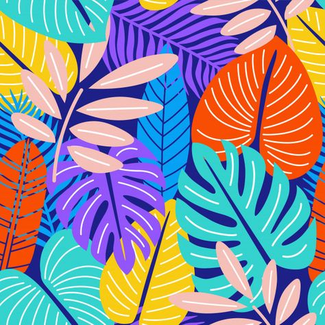 Colorful nature leaves neon seamless pat... | Premium Vector #Freepik #vector Colorful Vector Art, Botanical Sketchbook, Geometric Arrow, Nature Leaves, Colorful Nature, Abstract Floral Art, Tropical Art, Art Pop, Mural Wall Art