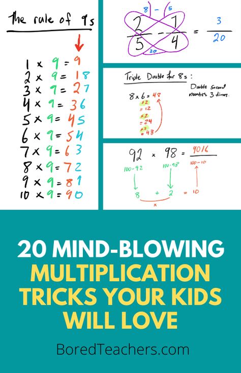 20 Mind-Blowing Multiplication Tricks Your Kids Will Love Multiplication Help, Teaching Math Facts, Multiplication Tricks, Maths Tricks, Math Hacks, Math Tips, Teaching Math Strategies, Teaching Multiplication, Math Charts