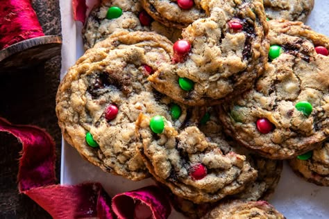 Christmas Monster Cookies | halfbakedharvest.com Christmas Monster Cookies, Half Baked Harvest Recipes, Christmas Homescreen, Chocolate Crunch, Harvest Recipes, Half Baked, Cookie Calories, Half Baked Harvest, Cookies Recipes Christmas