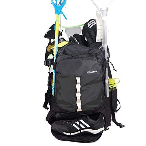 Athletico Lacrosse Bag - Extra Large Lacrosse Backpack - Holds All Lacrosse or Field Hockey Equipment - Two Stick Hol... Lacrosse Tournament Packing List, Lacrosse Bag Essentials, Lacrosse Backpack, Lacrosse Bag, Lacrosse Sticks Womens, Elite Backpack, Lacrosse Goalie, Premier Lacrosse League, Field Hockey Sticks