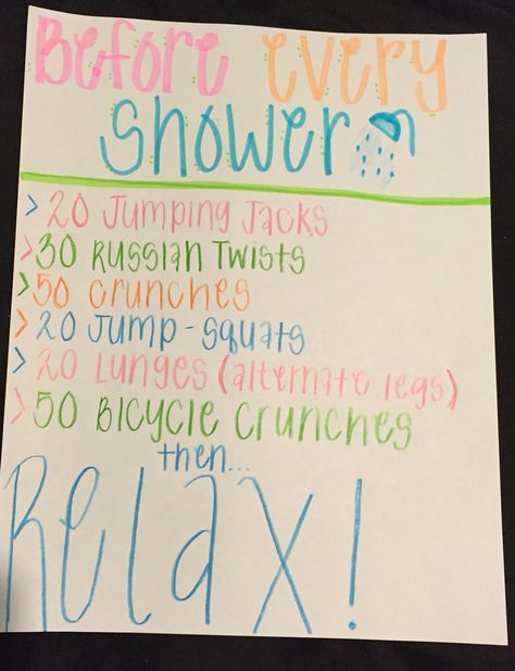 Quick Before Shower Workout, Cheer Summer Workout, Before Every Shower Workout, Workouts Before Showering, After Shower Workout, Take A Shower Motivation, Workouts To Do While Showering, Pre Shower Workout, Pre Shower Routine