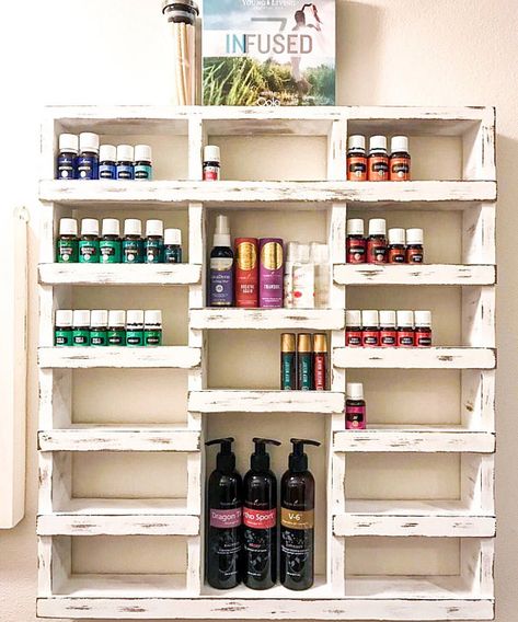 Essential Oil shelf Wood Shelf Essential oil storage nail Homemade Shelf, Garland Storage, Stocking Garland, Essential Oil Display, Oil Display, Essential Oil Gifts, Nail Polish Shelf, Oil Rack, Oil Shelf