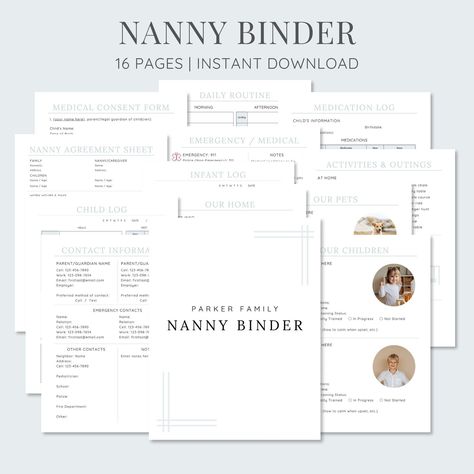 Nanny Binder, Editable Nanny Planner Template, Nanny Guide, Infant Log, Printable Nanny Contract, Babysitter Checklist, Nanny Agreement Form Nanny Binder Printables Free, Babysitting Binder, Medical Consent Form Children, Nanny Binder, Babysitter Checklist, Child Travel Consent Form, Babysitting Tips, Nanny Contract, Routine Weekly