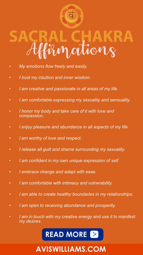 Sacral Chakra Affirmations For Healing Sacral Chakra Release, Release Guilt Affirmations, Chakra Journal, Affirmations For Healing, Journal Affirmations, Sacral Chakra Affirmation, Chakra Meanings, Sacral Chakra Healing, Chakra Mantra