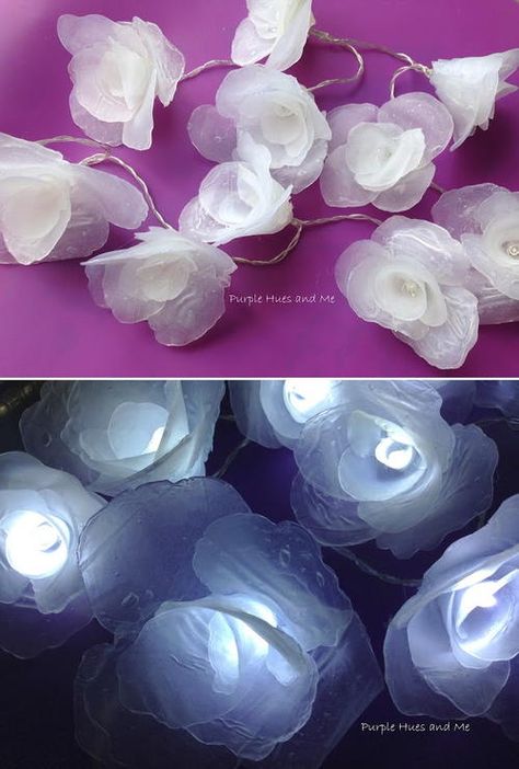 Prettiest Ever Hot Glue Flower Lights Hot Glue Flowers, Crafts With Hot Glue, Hot Glue Art, Summertime Crafts, Diy Mermaid, Diy Glue, Glue Art, Transfer Images, Diy Hair Accessories Ribbon