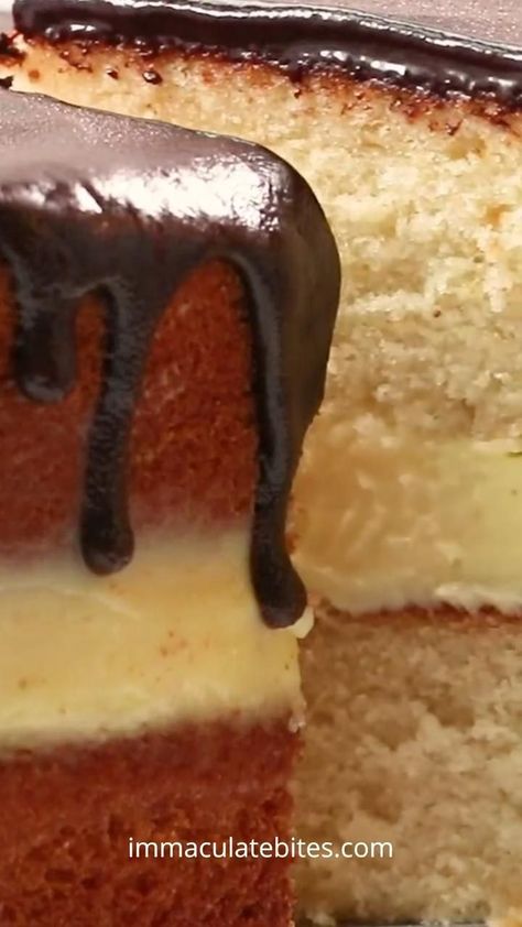 How to Make Boston Cream Pie, Summer Desserts in 2022 | Summer desserts, Baking recipes, Baking Boston Cream Pie Recipe, Boston Cream Cake, Baked Apple Dessert, Food Beach, African Foods, Raspberry Extract, Cakes Inspiration, Snacks Appetizers, African Cooking