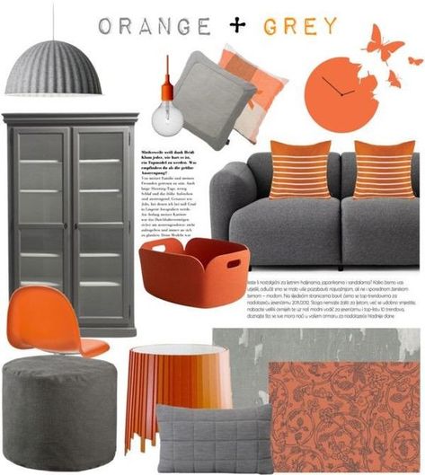 Colors That Go With Orange-Orange Color Combinations | Homesthetics - Inspiring ideas for your home. Grey And Burnt Orange Living Room, Orange And Grey Living Room, Orange And Grey Living Room Decor, Grey And Orange Living Room, Living Room Decor Orange, Burnt Orange Living Room, Modern Grey Living Room, Grey Living Room, Grey Couch Living Room