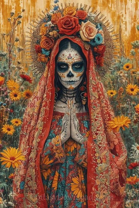 Cultura Mexicana Aesthetic, Catrina Wallpaper, Catrina Painting, La Catrina Art, Mexican Sugar Skull Art Beautiful, Mexican Skull Art, Sugar Skull Painting, Catrina Tattoo, Mexican Day Of The Dead