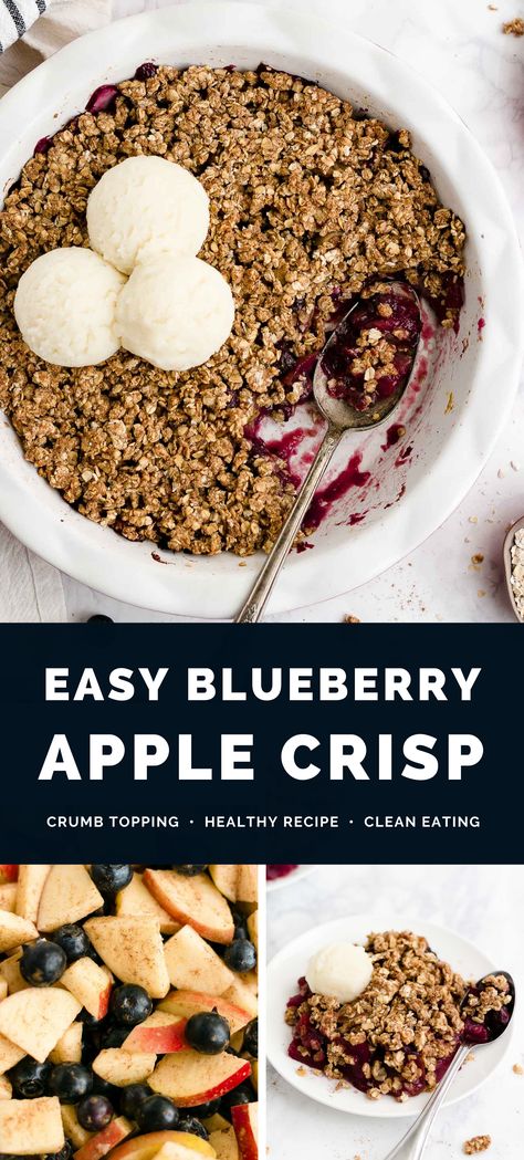 This healthy blueberry apple crisp recipe is EASY to make! Juicy fruit, naturally sweetened, an oat crumble topping… And lightened up — with a full serving of fruit in every piece! Perfect for spring & summer! (This fruit crumble is healthy enough for breakfast too!) ♡ Apple blueberry crisp healthy. Apple blueberry crumble recipe. Blueberry apple crisp gluten free vegan. Easy healthy fruit crisp recipe. Fruit crumble recipe simple. Fruit crisp recipe with oats. Blueberry Apple Crisp, Blueberry Crisp Healthy, Apple Crisp Easy Recipe, Apple Crisp Crumble, Apple Blueberry Crisp, Apple Blueberry Crumble, Fruit Crumble Recipe, Blueberry Crumble Recipes, Apple And Berry Crumble