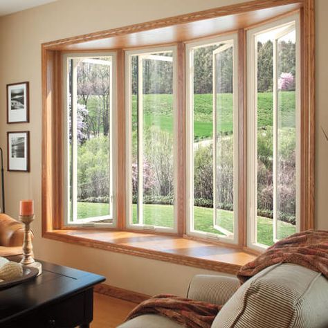 Expand your view with a bow replacement window from your local Pella Showroom. Bow Window Living Room, Good Living Room Colors, Bay Window Living Room, Affordable Windows, Window Treatments Living Room, Rustic Window, Door Replacement, Bow Window, Double Hung Windows