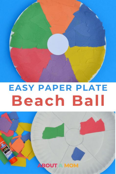 Create a colorful beach ball with a paper plate and construction paper. Easy summer craft for kids with step-by-step instructions. Paper Plate Summer Crafts For Kids, Crafts For The Beach, Surf Board Crafts For Kids, Summer Construction Paper Crafts, Easy Construction Paper Crafts For Kids, Beach Art Projects For Kids, Beach Ball Craft, Preschool Beach Crafts, Beach Crafts For Toddlers