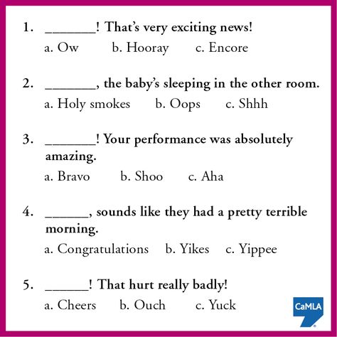 Interjections are words people use to show emotion. They’re grammatically separate from the rest of the sentence. This quiz will help you get a better idea of how some interjections are used in English. Interjection Worksheet For Grade 3, Interjections Worksheet Grade 2, Interjections Worksheet, Comparative Adjectives Worksheet, Nouns And Verbs Worksheets, Grammar Anchor Charts, Special Education Worksheets, Adjectives Worksheet, Conjunctions Worksheet