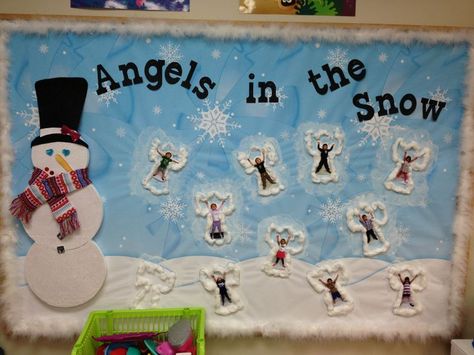 Snow Angels for a Winter Bulletin Board [image only] Snowman Bulletin Board, December Bulletin Boards, Kindergarten Bulletin Boards, Winter Bulletin Board, Holiday Bulletin Boards, Christmas Bulletin Boards, January Bulletin Boards, Winter Bulletin, Christian Preschool