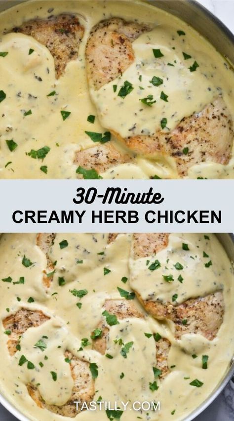 Upgrade your chicken dinner with this Creamy Herb Chicken recipe. Chicken Leftover Recipes, Good Healthy Meals, Creamy Herb Chicken, Creamy Chicken Breast Recipes, Low Fat Chicken Recipes, Herb Chicken Recipes, Low Fat Chicken, Celery Recipes, Chicken Dinner Recipe