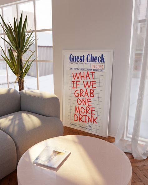 One More Drink Guest Check Print Bar Cart Decor College - Etsy Australia Tequila Poster, College Dorm Posters, Poster Drink, Guest Check Print, Cart Ideas, Guest Check, College House, Save Water Drink, Drink Bar