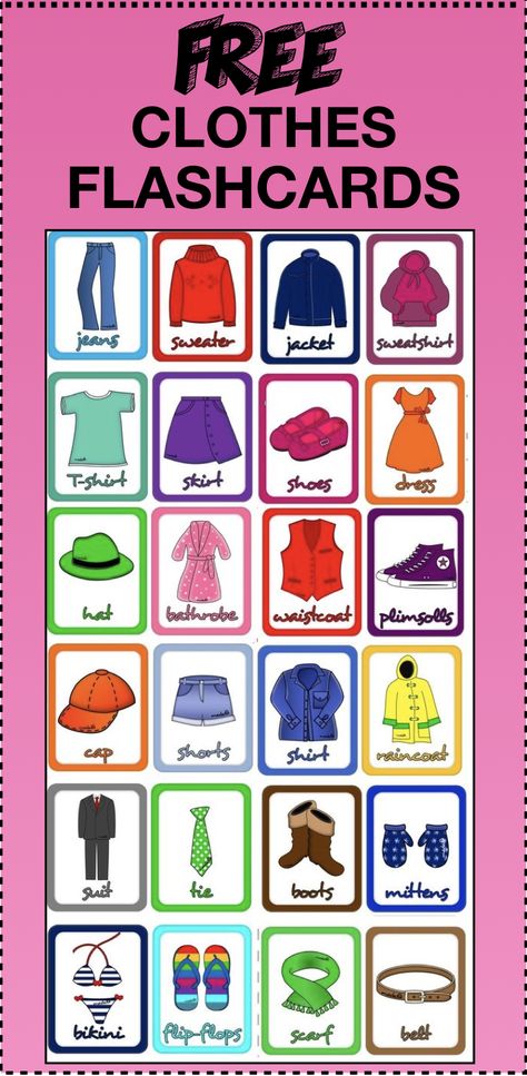 Clothes Memory Game, Clothes Flashcards Free Printable, Rainy Season Clothes, Esol Activities, Clothes Flashcards, Vocabulary Clothes, Clothes Worksheet, Clothes Study, Clothing Study