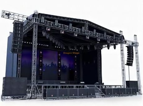 40x40x30 ft Aluminum Podium for Concert 12x12x9m concert stage this is a custom 40 feet by 40 feet truss stage for clients event, the height of truss system is 30 feet, with 2 speaker wings wide 6.56 feet. the concert stage platform is 32 x32 feet, 9.76 x9.76m height 1.2-2m with 2 stairs Stage Platform, Aluminum Ramp, Lighting Truss, Stage Ideas, Concert Stage Design, Outdoor Stage, Portable Tent, Led Dance, Event Stage