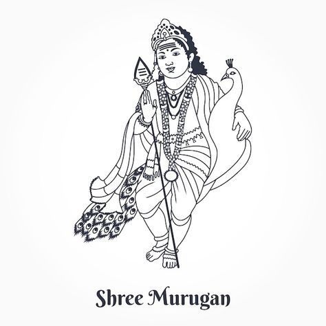 Lord Murugan Drawing, Murugan Art Sketch, Murugan With Peacock, Palani Murugan, Cute Murugan Images, Drawing Symbols, God Drawings, Murugan Images, Divine Couple