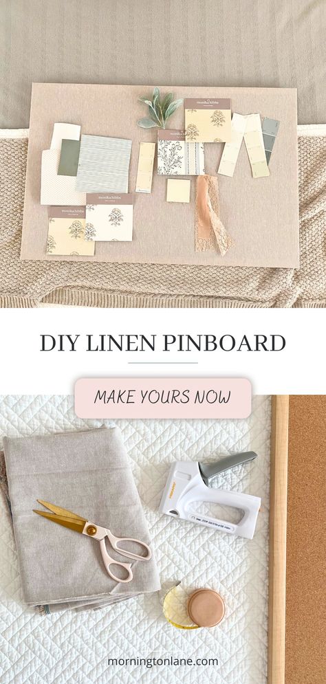 Whether you want to visualize a design project, display artwork or post family announcements, this easy DIY pinboard will have you organized in style in no time. This diy linen fabric pinboard comes together in about 15 minutes, with just a few simple supplies. Grab some fabric and let’s make a pretty pinboard! Diy Pinboard How To Make, Diy Corkboard, Corkboard Diy, Diy Home Decor To Sell, How To Make Pin Board At Home, Inspiration Board Office, Diy Fabric Pin Board, Diy Pinboard, Diy Linen Pinboard