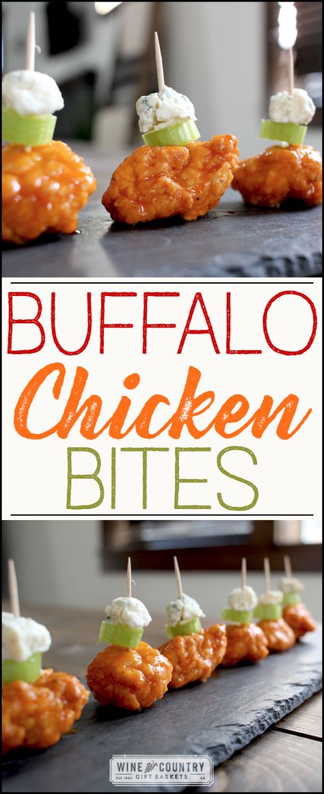 Bite-sized, delicious, and perfect for parties! Buffalo chicken has never been more fun to snack on. :-) Buffalo Wing Bites, Buffalo Chicken Wing Bites, Buffalo Chicken Celery Bites, Chicken Nugget Skewers, Buffalo Chicken Skewers, Chicken Wing Appetizers For Party, Buffalo Chicken Bites Recipes, Summer Hors D’oeuvres, Hors Doeuvres Easy