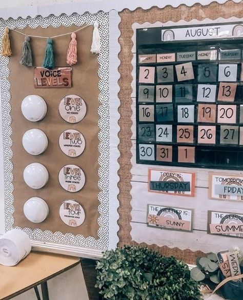 Neutral Classroom, Teaching Classroom Decor, Neutral Classroom Decor, Weather Display, Boho Rainbow Classroom, Classroom Goals, Kindergarten Classroom Decor, Rainbow Classroom, Classroom Makeover